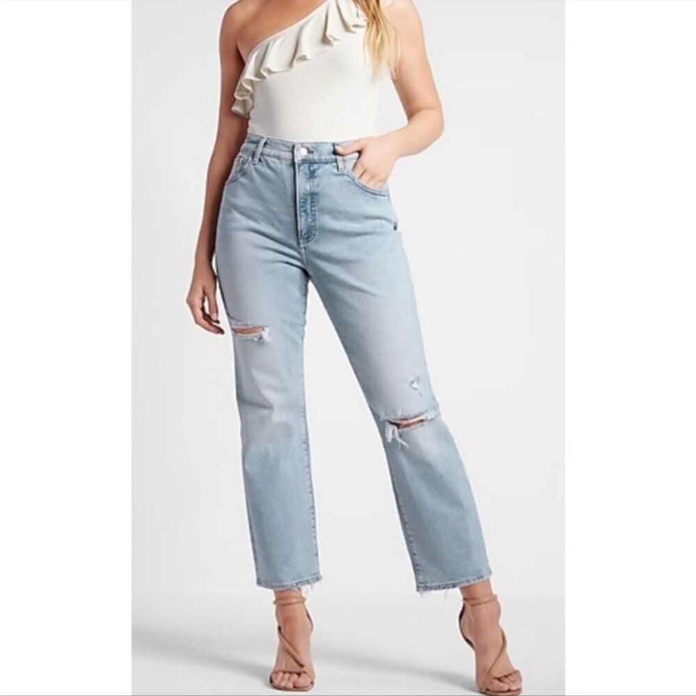 EXPRESS Women's EUC Straight Ankle High Rise Stone Wash Jeans | Size 8‎